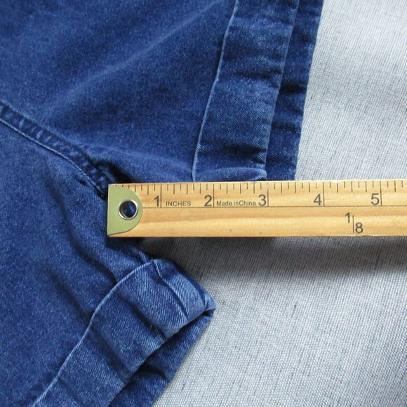 VTG Xhilaration Jean Overall Shorts Shortalls Women 11 Blue Denim Back Patch Y2K - Picture 4 of 12